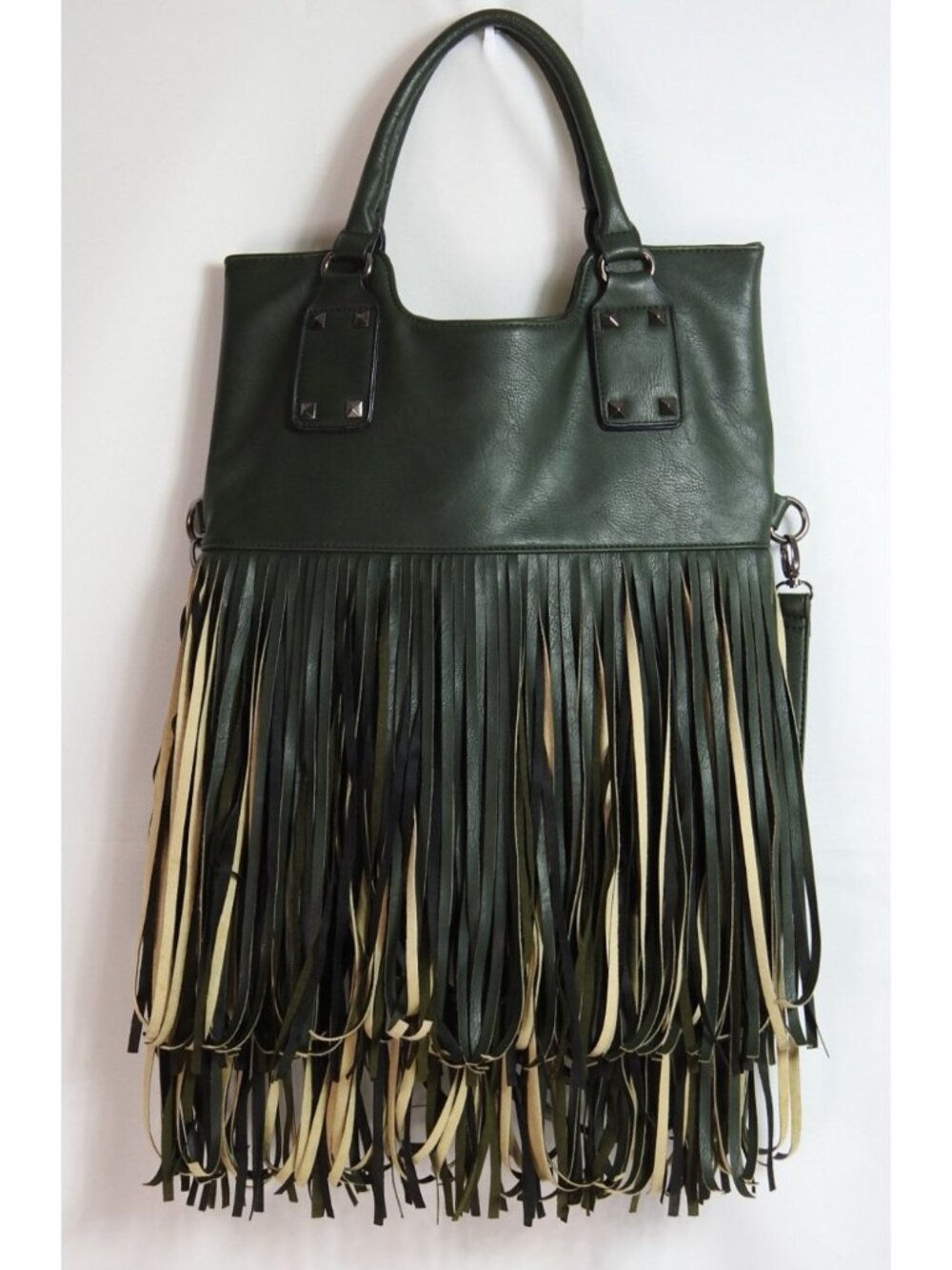 Kiss Me Couture Green Fringe Tote Shoulder Bag Boho Western Crossbody Purse - Picture 3 of 9